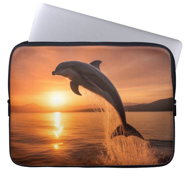 Gouden Zonsondergang Dolfijn Laptop Sleeve (Voorkant)
