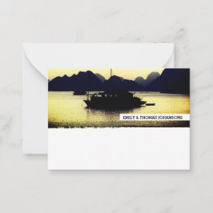Gouden Zonsondergang, Halong Bay boten - Vietnam ( Notitiekaartje