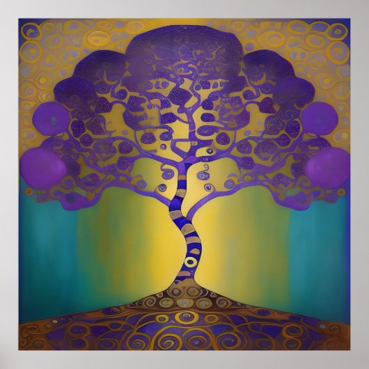 Gouden zonsondergang Klimt stijl Poster (Voorkant)