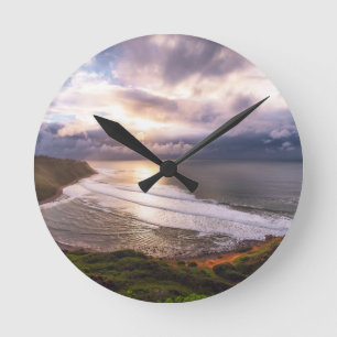Gouden Zonsondergang Kust Oceaan Landschap Foto Af Ronde Klok