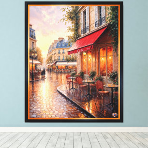 Gouden zonsondergang licht op een regenachtig stad canvas afdruk
