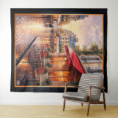 Gouden zonsondergang licht op een regenachtig stad wandkleed (In Situ (horizontaal))