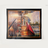 Gouden zonsondergang licht op een regenachtig stad wandkleed (Voorkant (horizontaal))