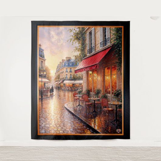 Gouden zonsondergang licht op een regenachtig stad wandkleed (Voorkant)