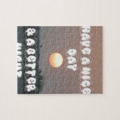 Gouden zonsondergang met leuke dag/nacht wensen legpuzzel (Horizontaal)