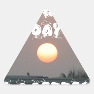 Gouden zonsondergang met leuke dag/nacht wensen sticker