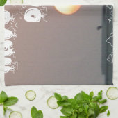 Gouden zonsondergang met leuke dag/nacht wensen theedoek (Gevouwen)