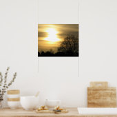 Gouden zonsondergang met silhouetbomen poster (Keuken)