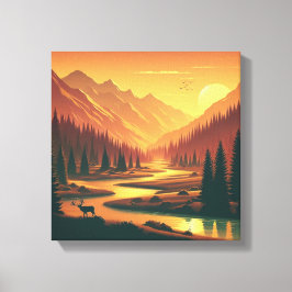 Gouden Zonsondergang Over Antieke Bergvallei Canvas Afdruk