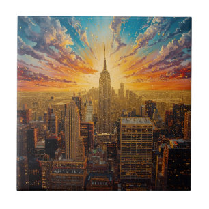 Gouden Zonsondergang Over De New York City Skyline Tegeltje