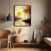 Gouden zonsondergang over het rustige meer met her poster