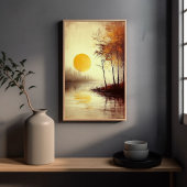 Gouden zonsondergang over het rustige meer met her poster