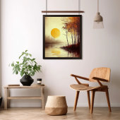 Gouden zonsondergang over het rustige meer met her poster