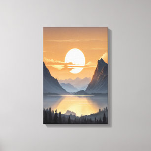 Gouden Zonsondergang Over Majestueus Berglandschap Canvas Afdruk