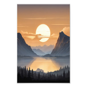 Gouden zonsondergang over majestueuze berglandscha foto afdruk