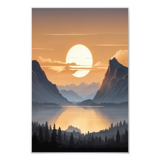 Gouden zonsondergang over majestueuze berglandscha foto afdruk (Voorkant)