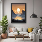 Gouden zonsondergang over majestueuze berglandscha perfect poster