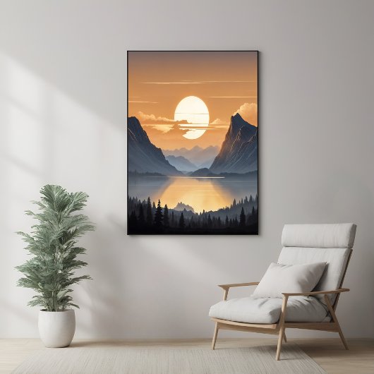 Gouden zonsondergang over majestueuze berglandscha poster