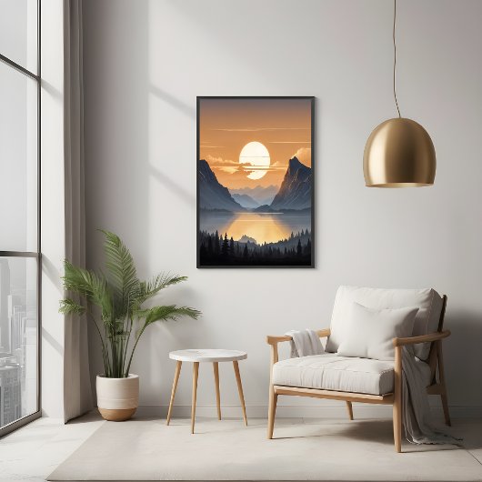 Gouden zonsondergang over majestueuze berglandscha poster