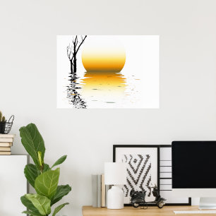 Gouden zonsondergang reflectie een serene muurschi poster
