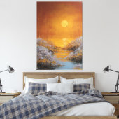 Gouden Zonsondergang Reflecties Landschap Abstract Canvas Afdruk (Insitu (Slaapkamer))