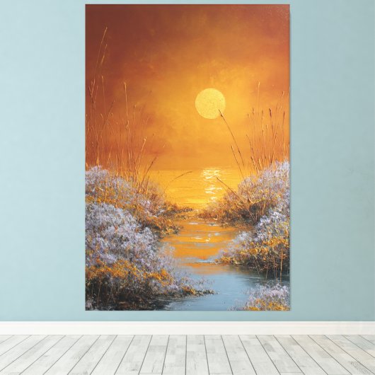 Gouden Zonsondergang Reflecties Landschap Abstract Canvas Afdruk (Insitu (Houten vloer))