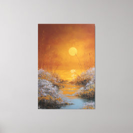 Gouden Zonsondergang Reflecties Landschap Abstract Canvas Afdruk
