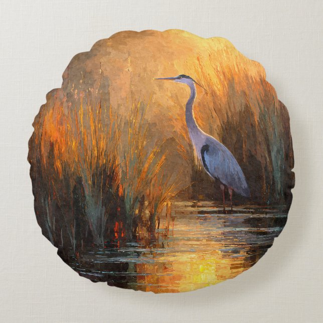 Gouden Zonsondergang Reiger Herfst Aquarel Kussen (Voorkant)