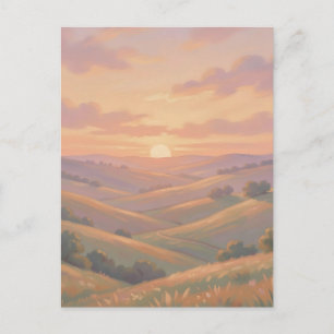 Gouden Zonsondergang Rollende Heuvels Pastel Lands Briefkaart