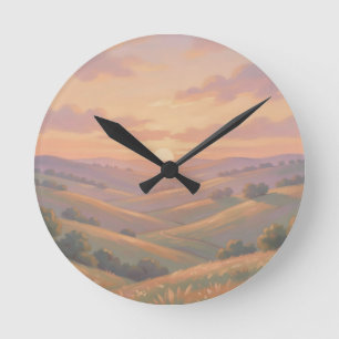 Gouden Zonsondergang Rollende Heuvels Pastel Lands Ronde Klok