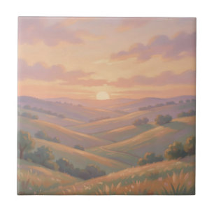 Gouden Zonsondergang Rollende Heuvels Pastel Lands Tegeltje