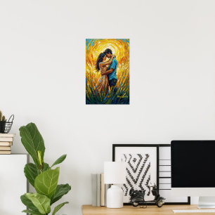Gouden Zonsondergang Romantische Olie Schildering Poster
