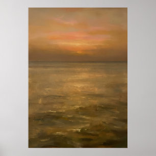Gouden Zonsondergang Rustige Oceaan Zeelandschap I Poster