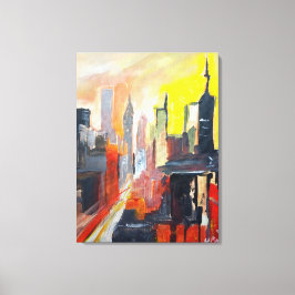 Gouden Zonsondergang Silhouet Stadsgezicht Canvas Afdruk
