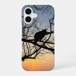 Gouden Zonsondergang Silhouet: Vogel op Boomtakken iPhone 16 Hoesje