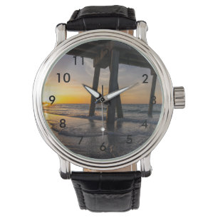 Gouden zonsopgang onder Pensacola Pier Wrist Watch Horloge