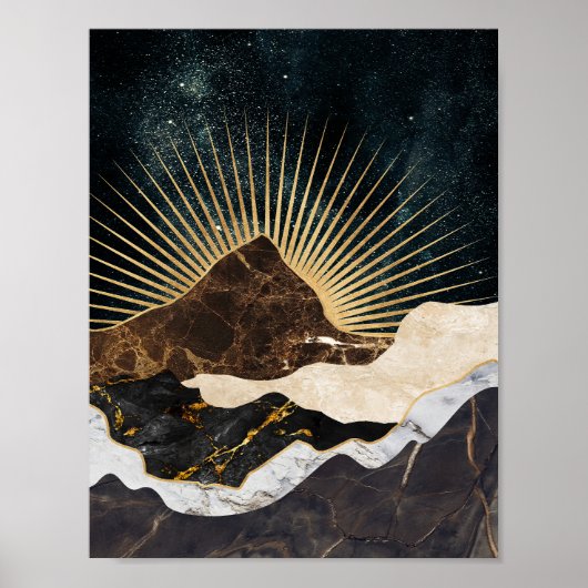 Gouden zonsopkomst boven Marble Mountains en sterr Poster (Voorkant)
