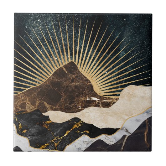 Gouden zonsopkomst boven Marble Mountains en sterr Tegeltje (Voorkant)
