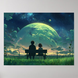 Gouden Zonsverduistering Zwart Gat Boven Donkere O Poster