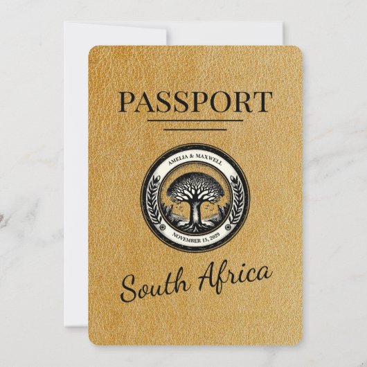 Gouden Zuid-Afrika Paspoort bruiloft Kaart (Achterkant)