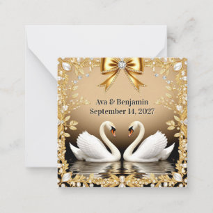 🦢 Gouden Zwaan Huwelijksdetails Insteek Thema Notitiekaartje