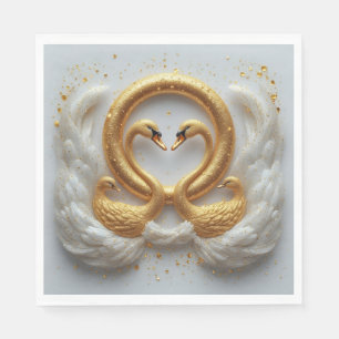 Gouden zwanen die elkaar omhelzen in elegante arti servet
