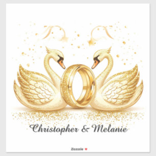 Gouden zwanen die elkaar omhelzen in elegante arti sticker