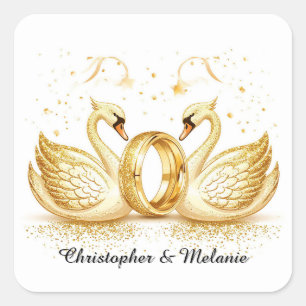 Gouden zwanen die elkaar omhelzen in elegante arti vierkante sticker