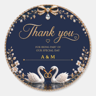 Gouden Zwanen Huwelijksringen Monogram Feest Ronde Sticker