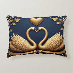 Gouden zwanen in hart marineblauw sierlijk kader t accent kussen