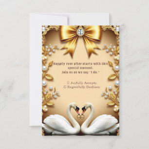 Gouden Zwanen Parel Trouwavond Romantiek RSVP Kaartje