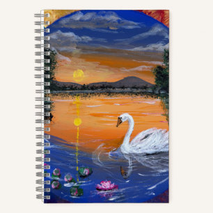 Gouden Zwanenzonsondergang - handgemaakte kunst Notitieboek