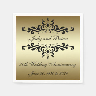 Gouden Zwart 50ste bruiloft Jubileum Papieren serv Servetten