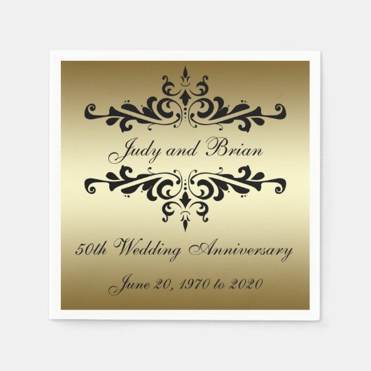 Gouden Zwart 50ste bruiloft Jubileum Papieren serv Servetten (Voorkant)